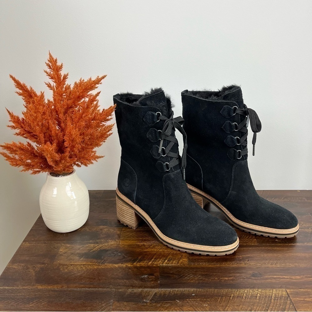 Timberland Sienna Black Suede Leather Lace-up Heeled Boot. NWOT Size 8 #279 - Picture 5 of 11